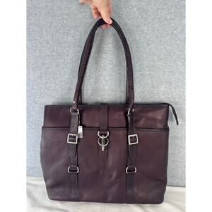 Claire Chase Executive 13"-15" Laptop Bag Dark Brown Leather Pockets Business